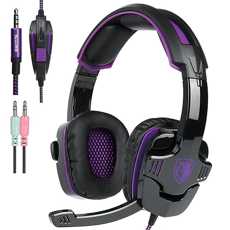 SADES SA-930 Professional Headset 3.5mm Gaming Headphones with 1 to 2 Cable for Computer Black purple - Image 5