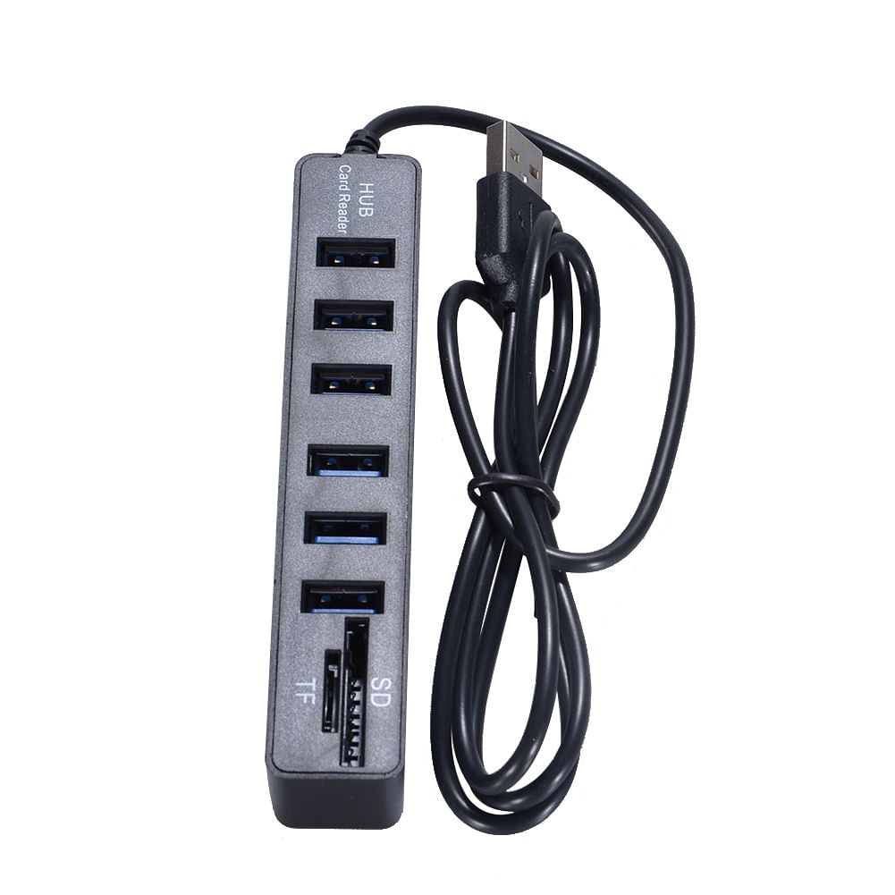 6-Port USB 2.0 Data Hub 2 In 1 SD/TF Multi USB Combo with 3ft Cable for Mac, PC, USB Flash Drives And Other Devices Black