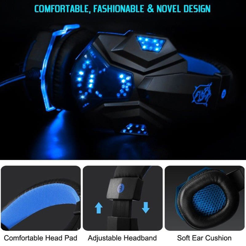 Over Ear Gaming Headset with Mic and LED Light for Laptop Cellphone PS4, Blue - Image 7