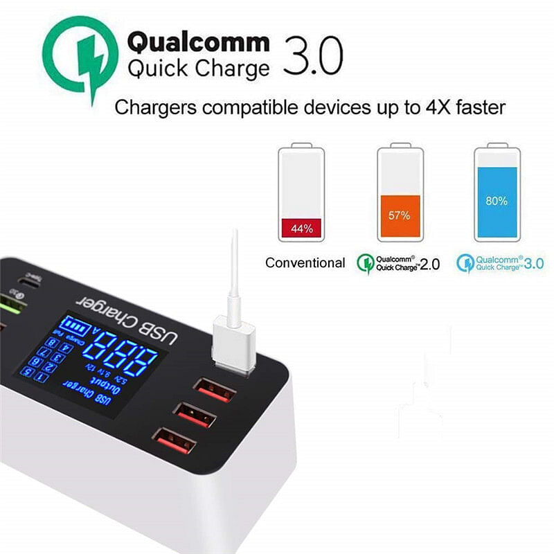 8 Port Multi Fast USB Charger Quick Charge 3.0 Multiple USB Phone Charging Station Universal USB HUB Charger QC 3.0 LED Display EU plug