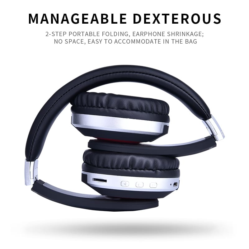 Wireless Headphones Bluetooth Headset Foldable Stereo Gaming Earphones with Microphone Support TF Card for IPad Mobile Phone Silver - Image 4