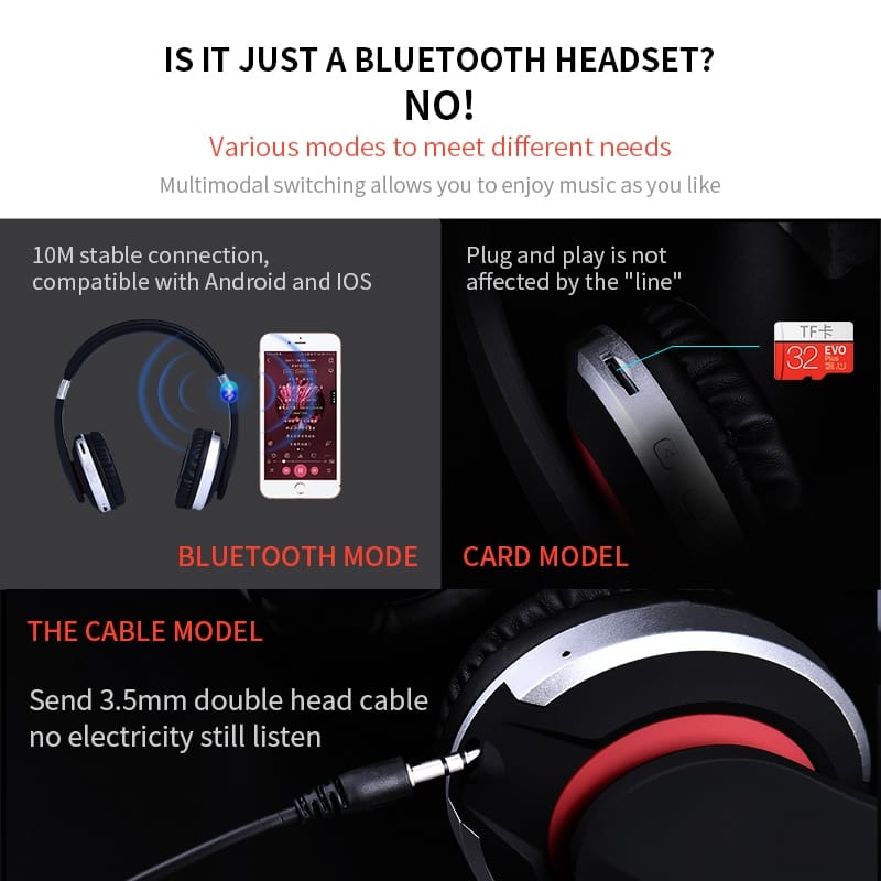 Wireless Headphones Bluetooth Headset Foldable Stereo Gaming Earphones with Microphone Support TF Card for IPad Mobile Phone Silver - Image 6