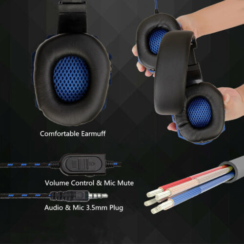 Wired Gaming Headset Headphone for PS4 Xbox One Nintend Switch iPad PC blue - Image 6