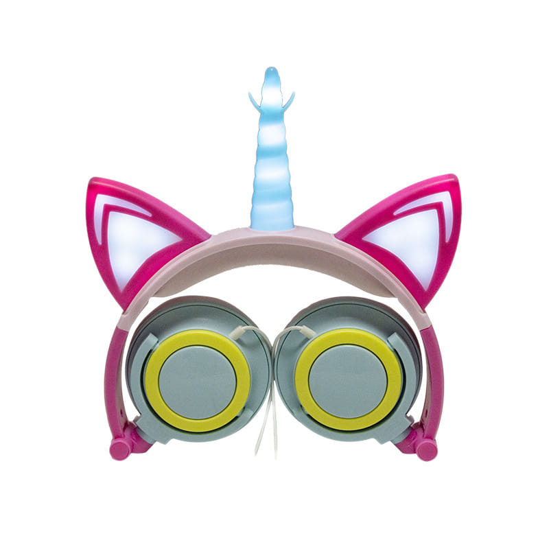 Cute Kids Cat Ear Headphones Wired Adjustable for Boys Girls Tablet Kids Headband Earphone Foldable Over On Ear Game Headset Yellow pink - Image 5