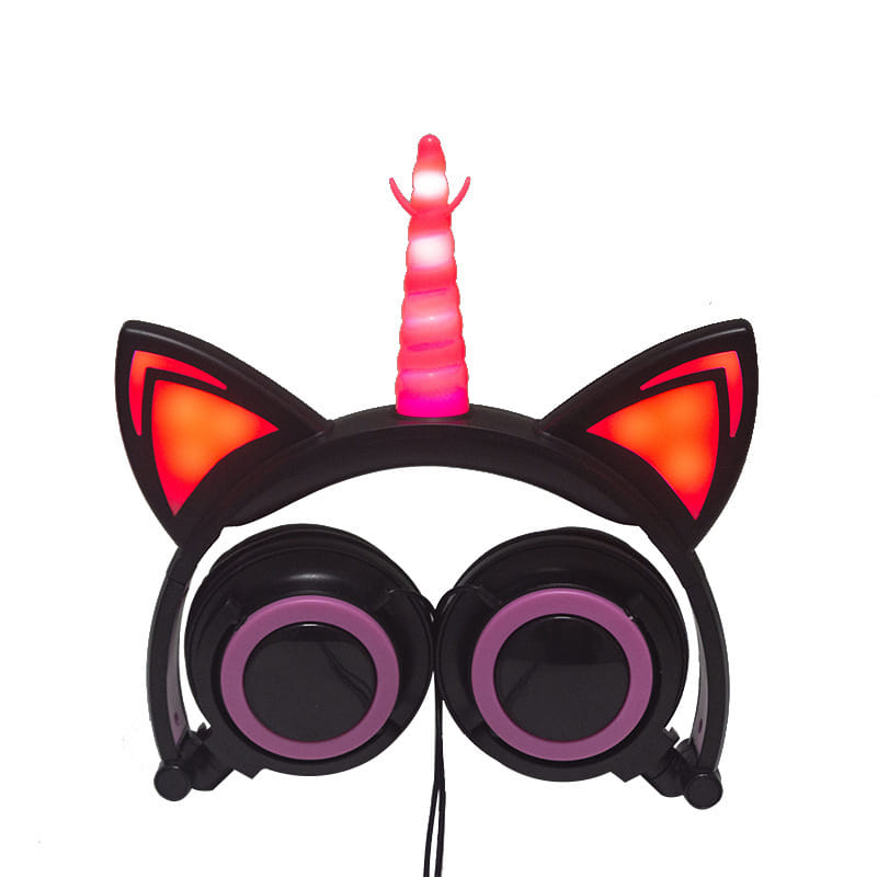 Cute Kids Cat Ear Headphones Wired Adjustable for Boys Girls Tablet Kids Headband Earphone Foldable Over On Ear Game Headset Yellow pink - Image 6