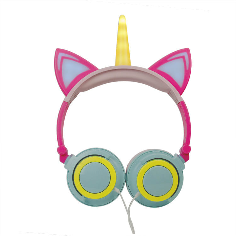 Cute Kids Cat Ear Headphones Wired Adjustable for Boys Girls Tablet Kids Headband Earphone Foldable Over On Ear Game Headset Yellow pink - Image 7