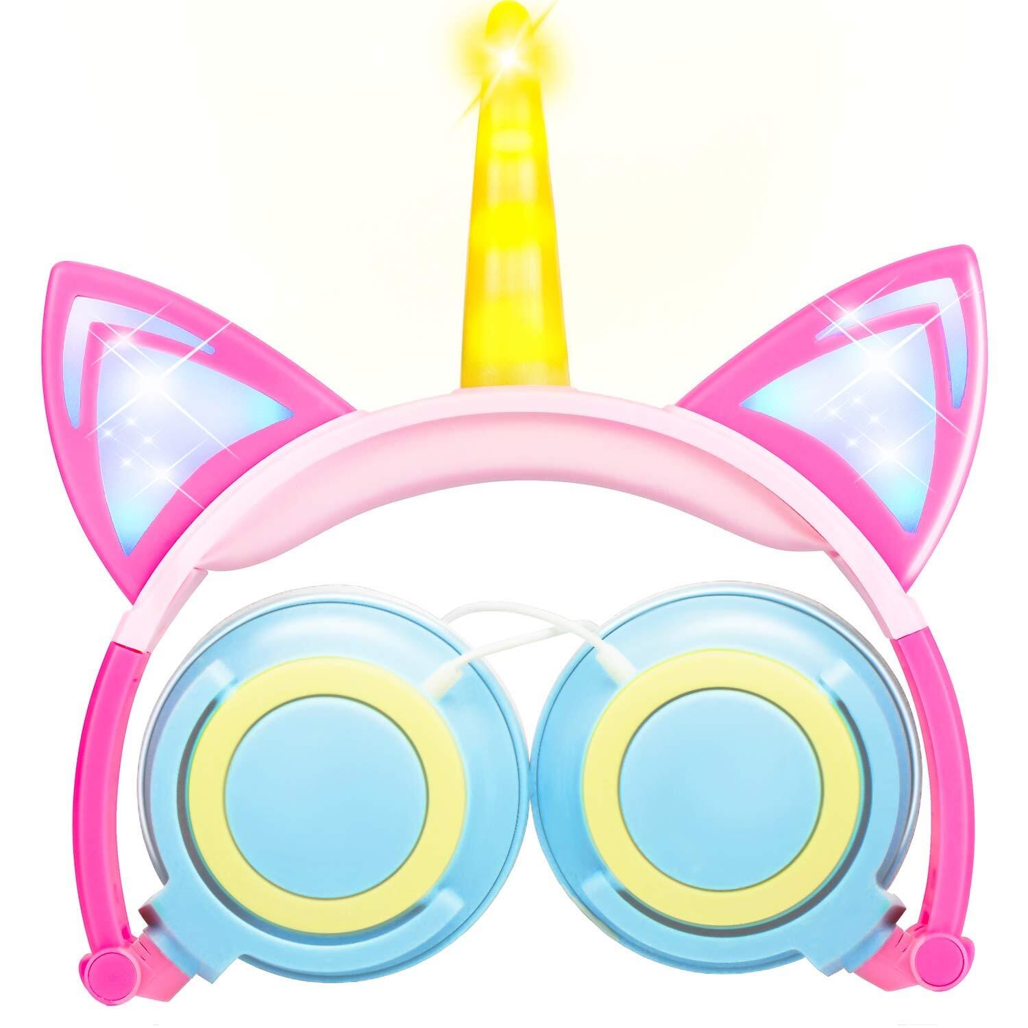 Cute Kids Cat Ear Headphones Wired Adjustable for Boys Girls Tablet Kids Headband Earphone Foldable Over On Ear Game Headset Black pink - Image 3