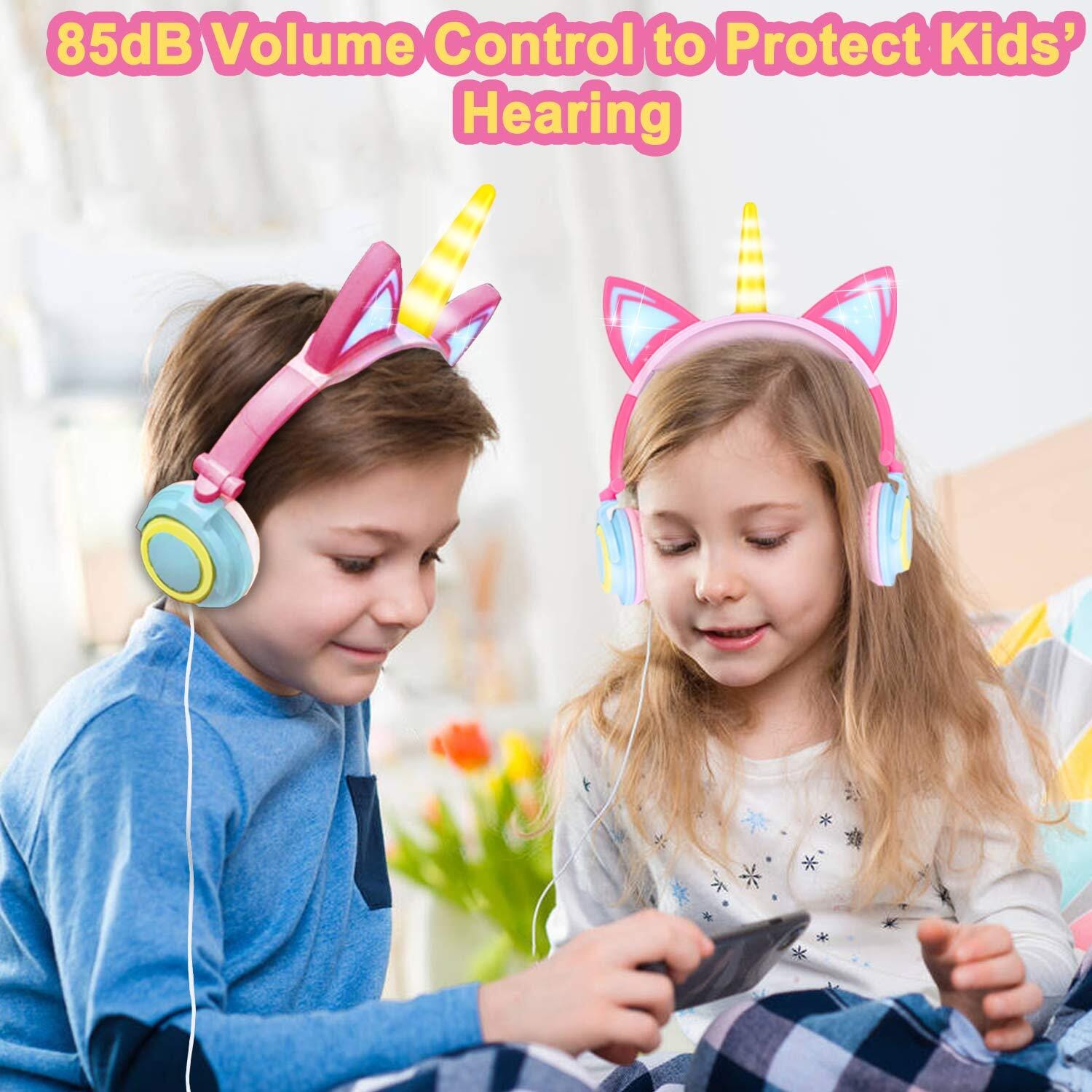 Cute Kids Cat Ear Headphones Wired Adjustable for Boys Girls Tablet Kids Headband Earphone Foldable Over On Ear Game Headset Black pink - Image 4