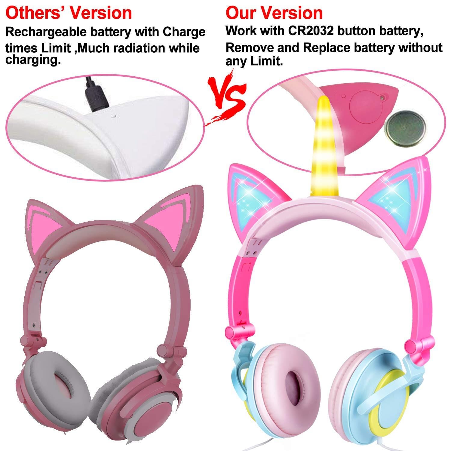 Cute Kids Cat Ear Headphones Wired Adjustable for Boys Girls Tablet Kids Headband Earphone Foldable Over On Ear Game Headset Black pink - Image 6