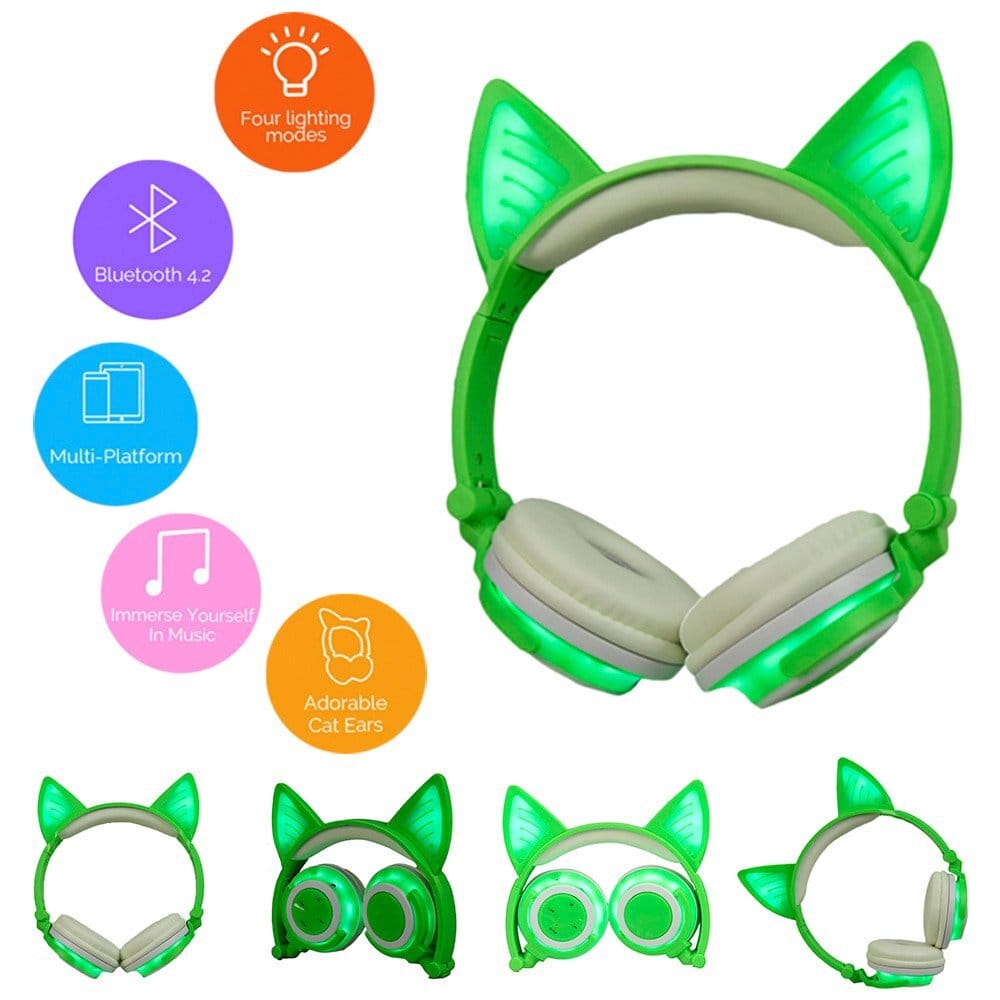 Cute Cat Ear Rechargeable Gaming Headset with LED Lights Colorful Over Ear Foldable Headphones with Mic for Cell Phone purple - Image 5