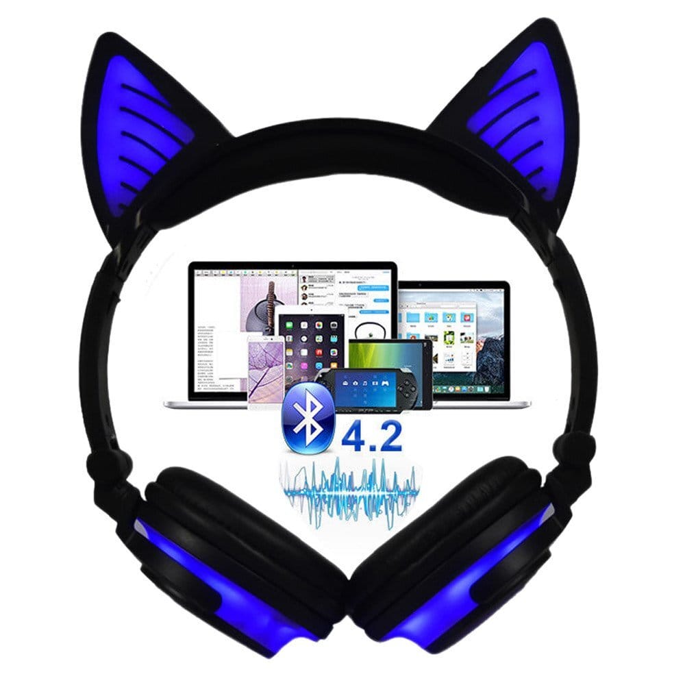 Cute Cat Ear Rechargeable Gaming Headset with LED Lights Colorful Over Ear Foldable Headphones with Mic for Cell Phone purple - Image 6