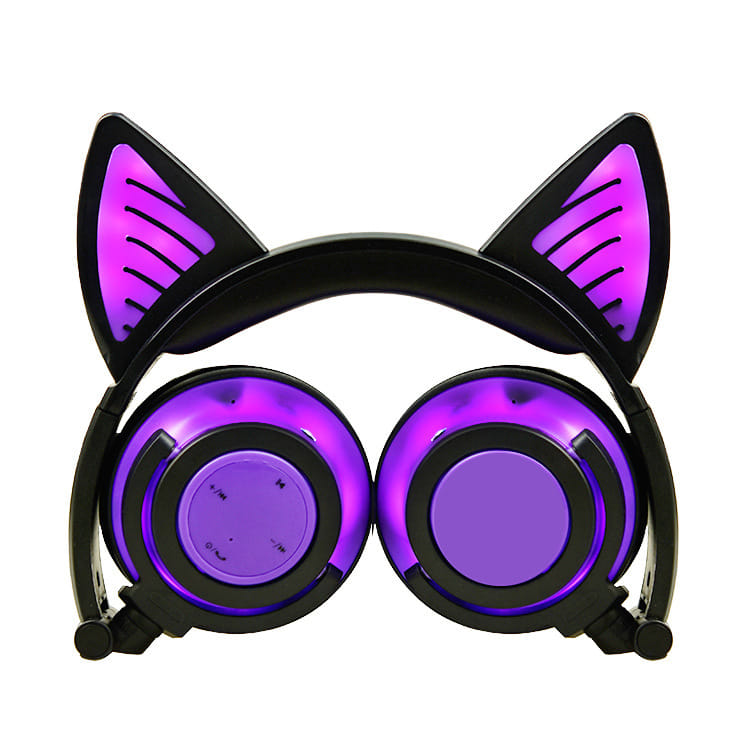 Cute Cat Ear Rechargeable Gaming Headset with LED Lights Colorful Over Ear Foldable Headphones with Mic for Cell Phone purple - Image 7