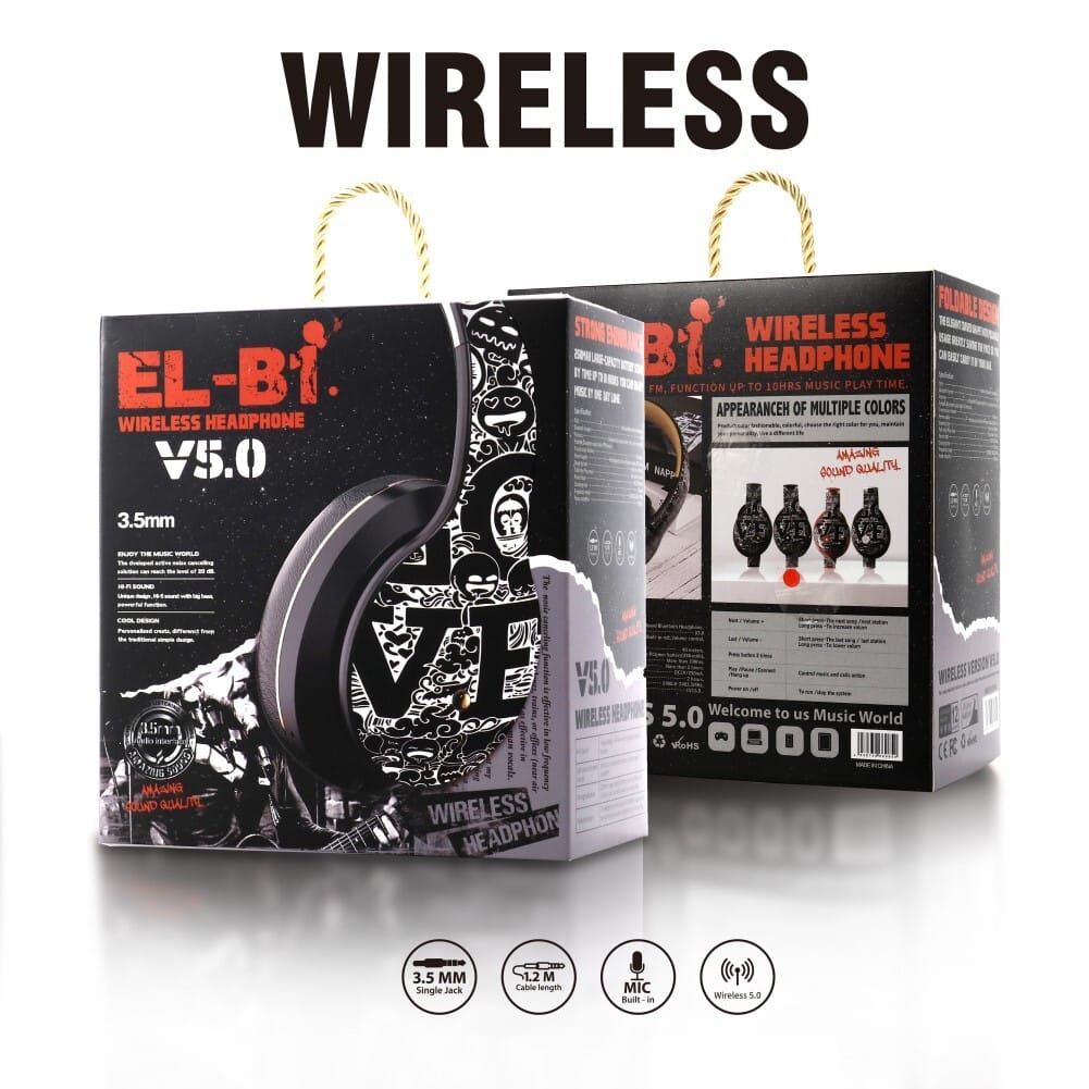 BT Headset Graffiti Pattern Head-mounted Wireless Bluetooth Headphone Universal for PC and Phone Plug-in Card Foldable Black and silver - Image 4