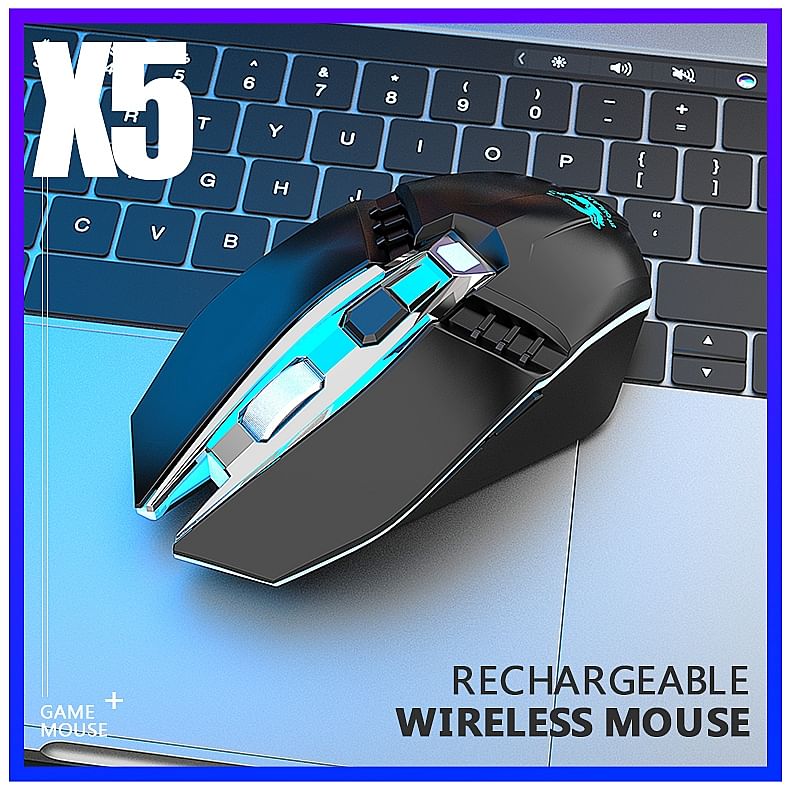 X5 Wireless Gaming Mouse Rechargeable 500mAh Battery Bluetooth 3.0+5.0+2.4G Wireless Optical Mice Adjustable DPI Levels for Laptop PC Mac black