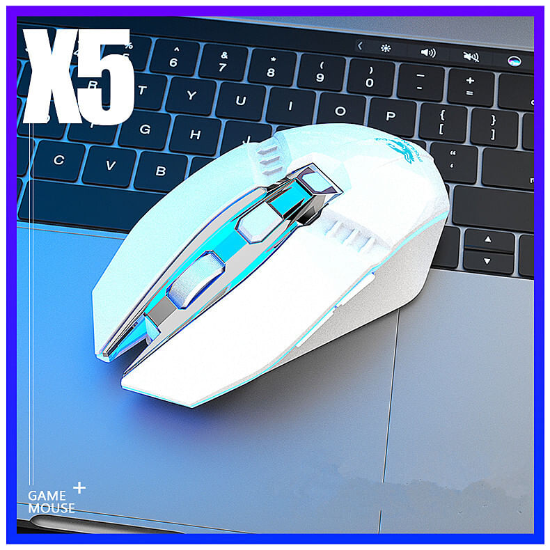 X5 Wireless Gaming Mouse Rechargeable 500mAh Battery Bluetooth 3.0+5.0+2.4G Wireless Optical Mice Adjustable DPI Levels for Laptop PC Mac white