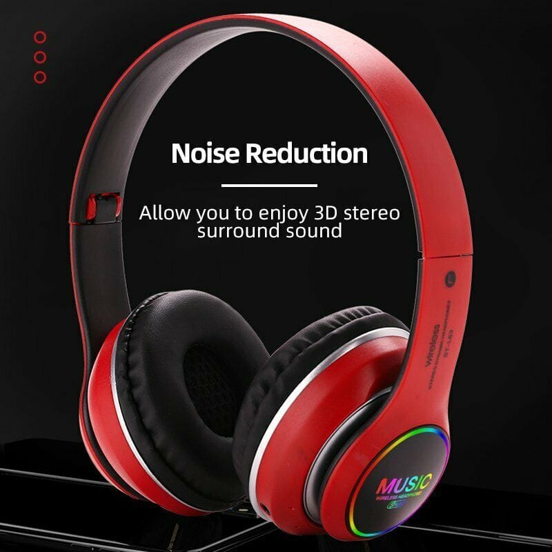Wireless Bluetooth 5.0 Headphones Foldable Headset Earphones Noise Cancelling Sport Earphone red - Image 3