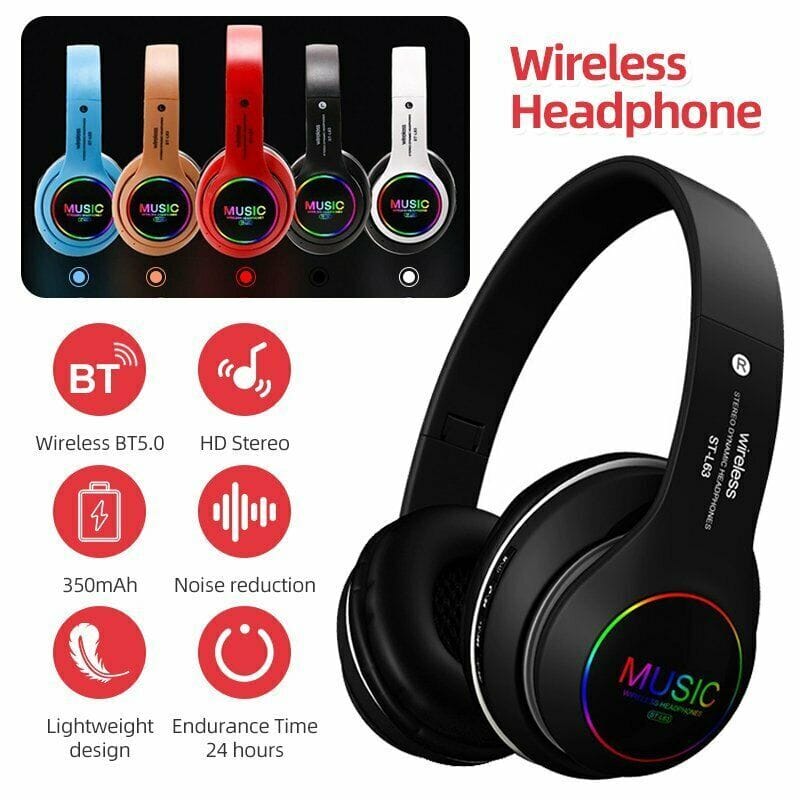 Wireless Bluetooth 5.0 Headphones Foldable Headset Earphones Noise Cancelling Sport Earphone Golden - Image 6