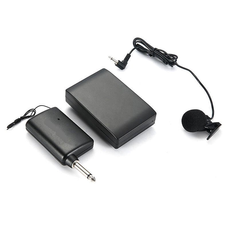 KM208 Wireless Microphone Collar Clip-on Portable Neck Mic with Fm Transmitter Receiver Lapel Clip Mic Microphone black
