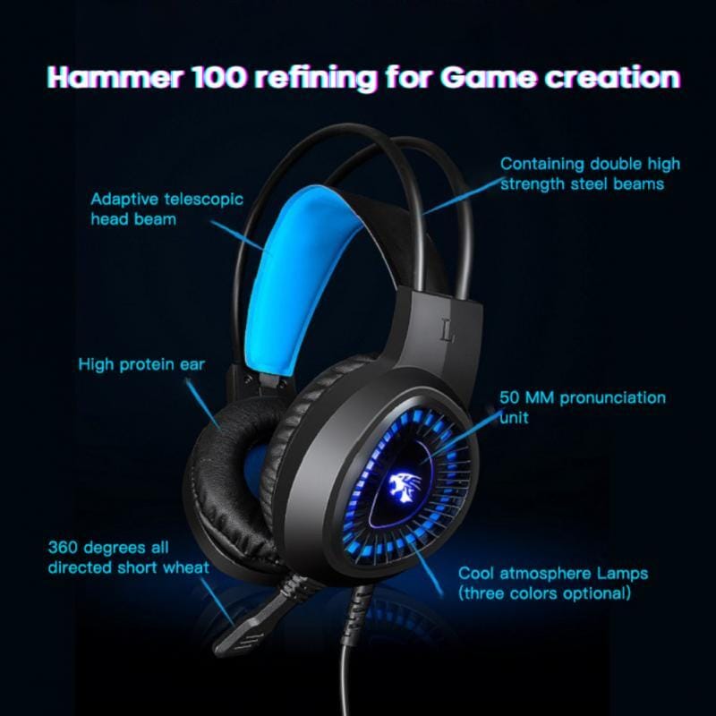 V1000 Headset Heavy Bass Internet Cafe E-sports Game Headphones Luminous 7.1 Channel USB/3.5MM Headset blue_7.1 USB interface - Image 5
