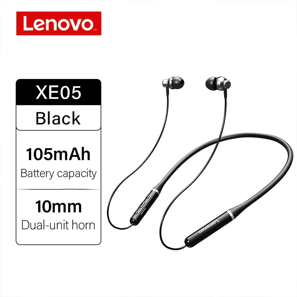 Original LENOVO XE05 Neck-type Bluetooth Headset Sports Waterproof Long Standby Earphones Black
