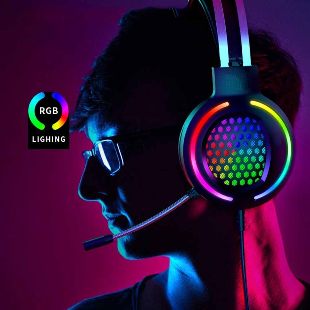 Hollow RGB Gaming Headset Wired Computer Headset Heavy Bass 7.1 Usb Headset With Microphone Black - Image 5