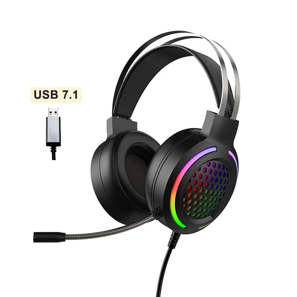 Hollow RGB Gaming Headset Wired Computer Headset Heavy Bass 7.1 Usb Headset With Microphone Pink - Image 4