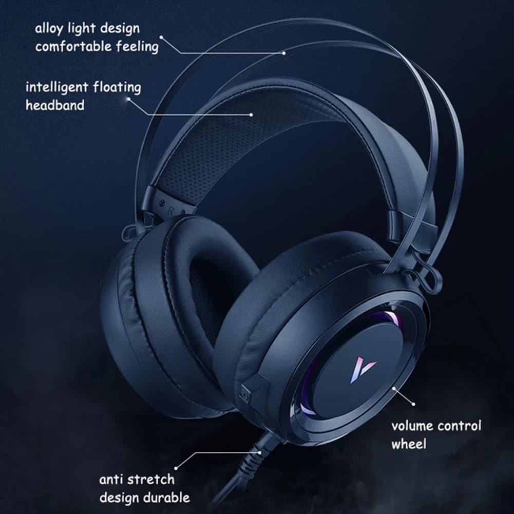 VH500C Gaming Headset Virtual 7.1 Surround Sound Headphone RGB Led Light 50mm Driver Unit With Mic Black - Image 4