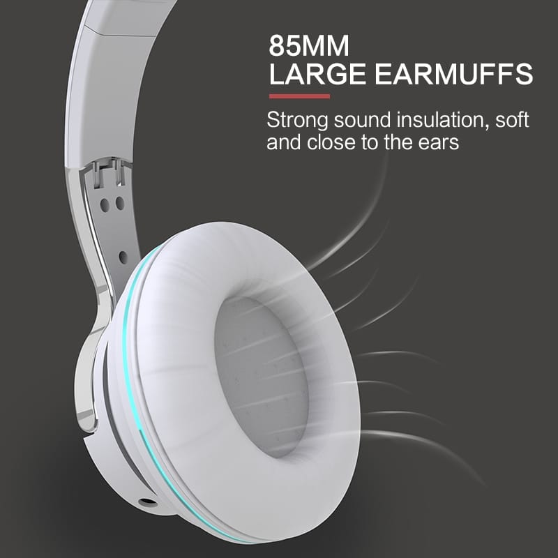 Bluetooth-compatible Headset RGB Bass Stereo Retractable Folding Design Wireless Headset White - Image 3