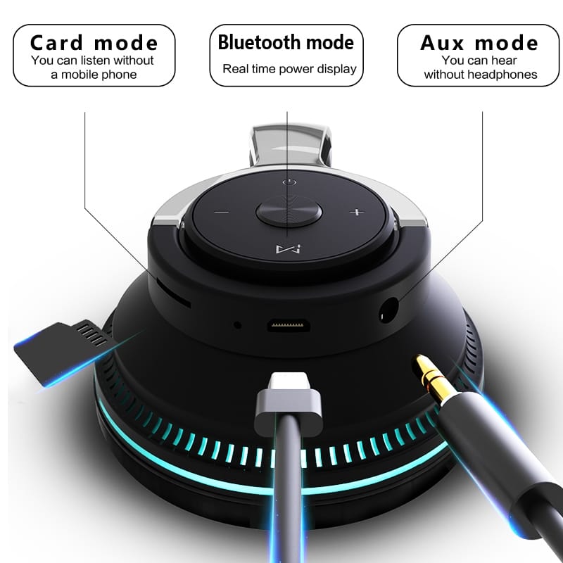 Bluetooth-compatible Headset RGB Bass Stereo Retractable Folding Design Wireless Headset White - Image 4
