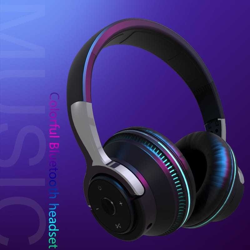 Bluetooth-compatible Headset RGB Bass Stereo Retractable Folding Design Wireless Headset White - Image 6