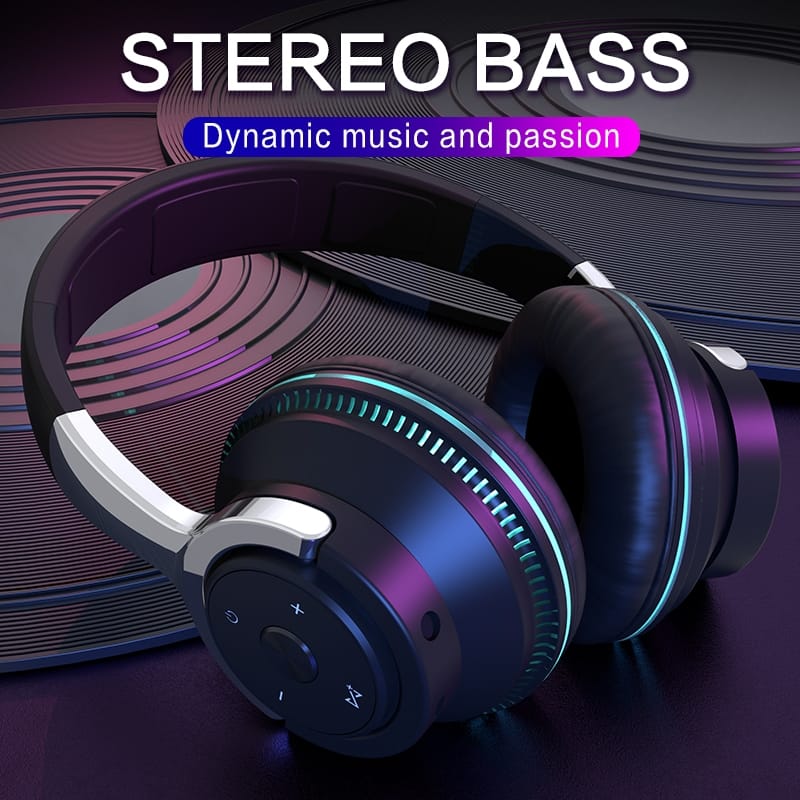 Bluetooth-compatible Headset RGB Bass Stereo Retractable Folding Design Wireless Headset White - Image 7
