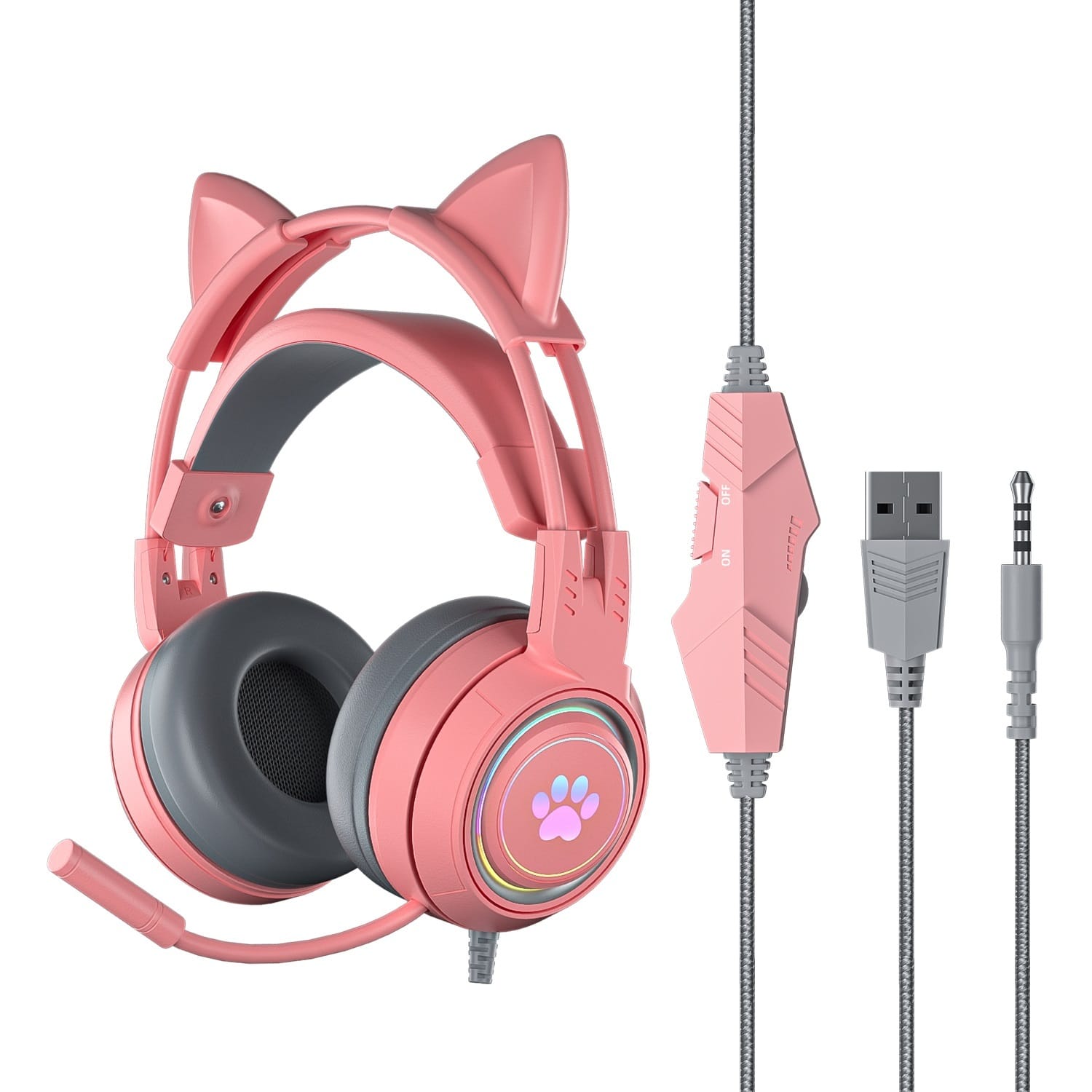 G25 Cute Cat Ear Luminous Wired Headset Noise-canceling High-definition Microphone Stereo Ergonomic Gaming Computer Earphone Blue - Image 3