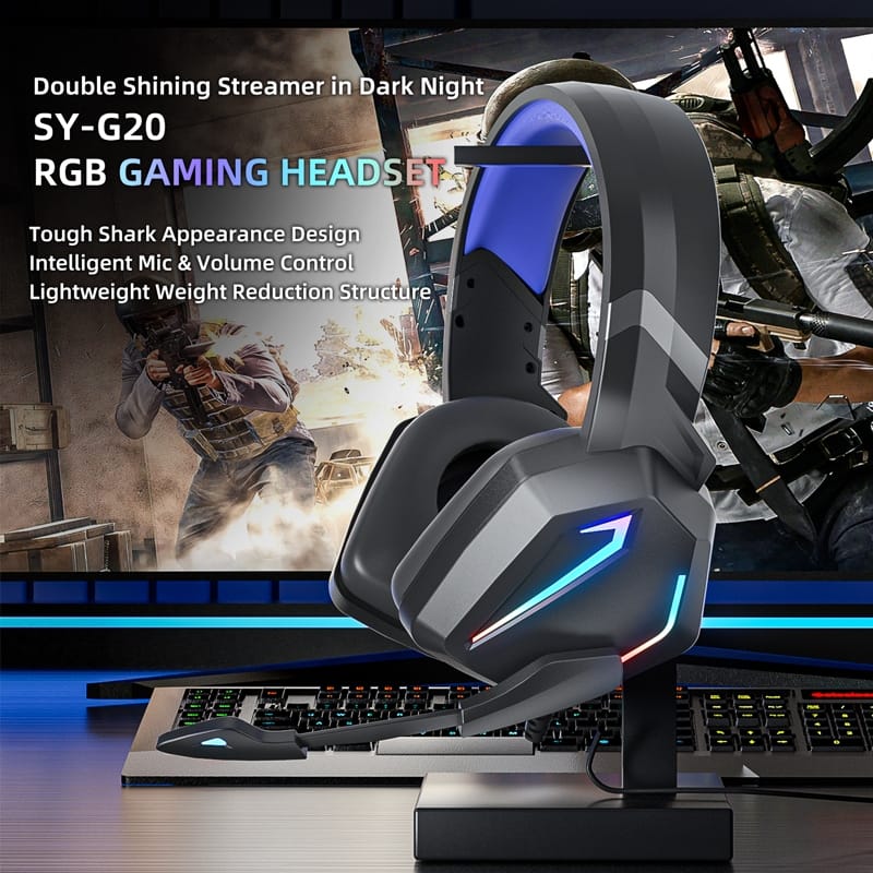 G20 Dynamic Rgb Dual Streamer Wired Headset Noise Reduction Microphone Stereo Ergonomic Head-mounted Gaming Computer Earphone Dark blue - Image 6