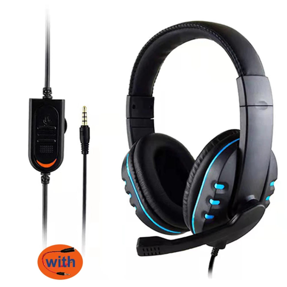 3.5mm Wired Gaming Headset With Adjustable Microphone Volume Controller Noise Cancelling Headphones Compatible For Pc Gaming Black blue + transfer wire - Image 5