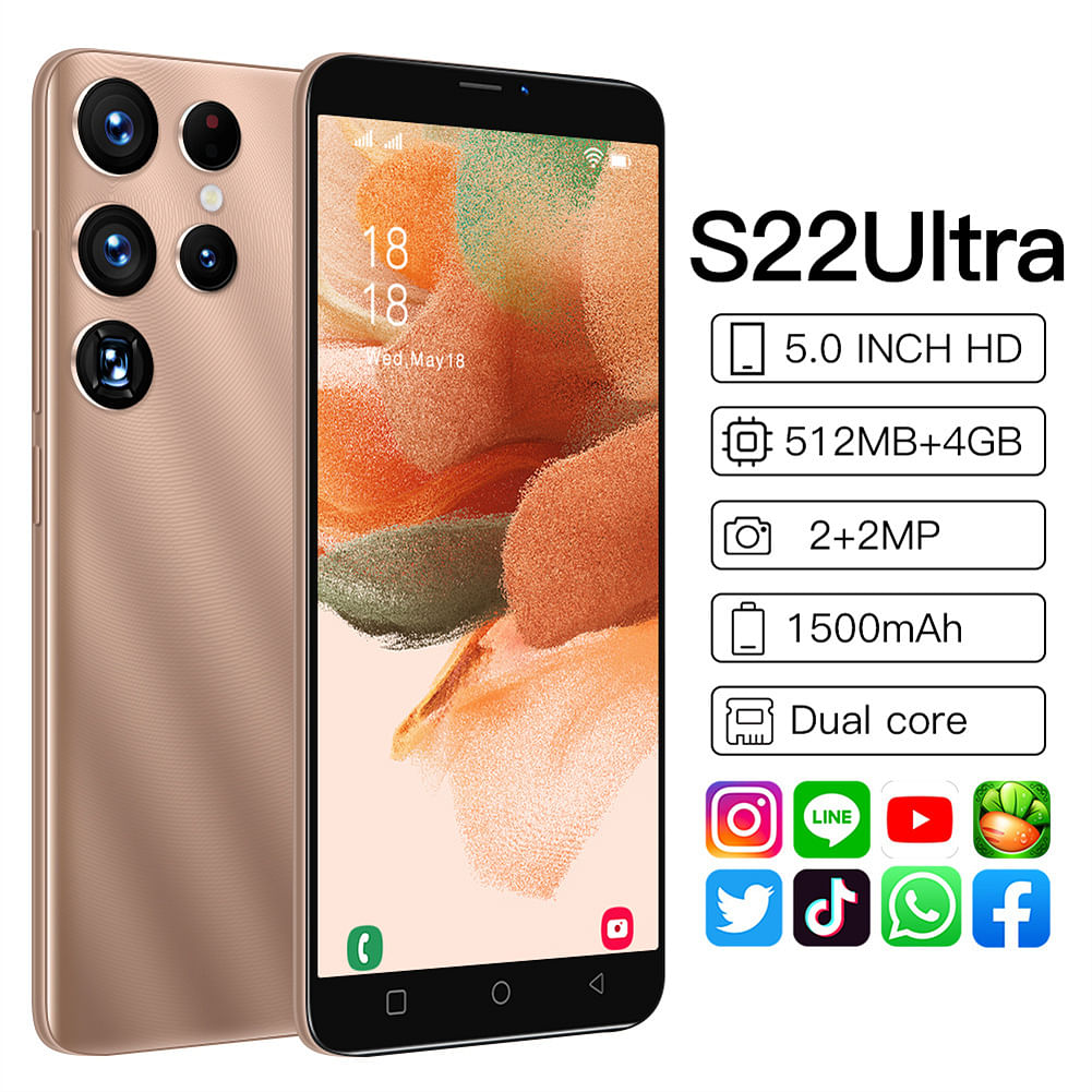 5.0 inch S22Ultra Smartphone Face Recognition MTK6572 Dual-core 512M RAM 4GB ROM Android 4.4 Cellphone Gold US Plug