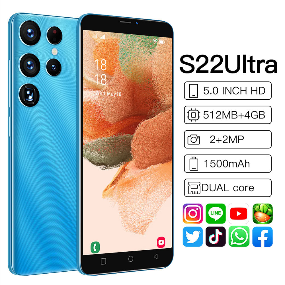5.0 inch S22Ultra Smartphone Face Recognition MTK6572 Dual-core 512M RAM 4GB ROM Android 4.4 Cellphone Blue US Plug
