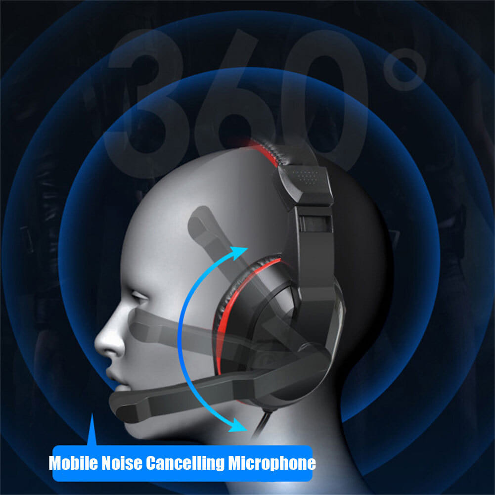 Gaming Headset with Microphone Stereo Sound Soft Earmuff Wired Headphone Black - Image 4