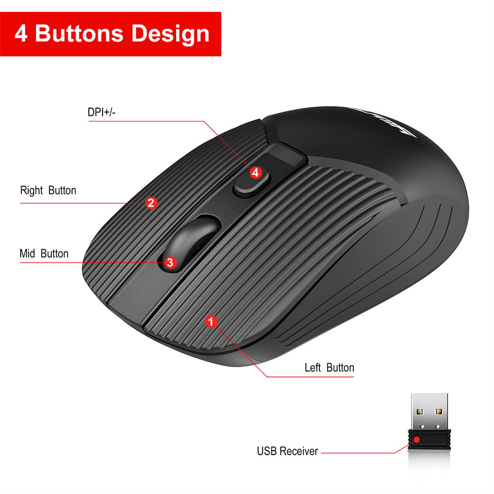 Ywyt G862 2.4G Wireless Mouse Usb Interface 2400dpi Adjustable Ergonomic Optical Gaming Mouse Black
