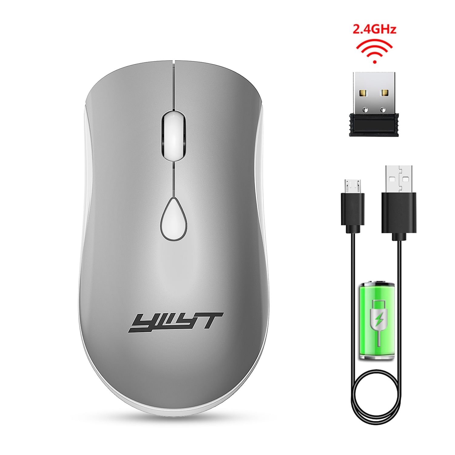 Ywyt G864 Wireless Gaming Mouse Rechargeable Portable 2.4G Usb Interface 2400dpi Adjustable Silent Mouse Silver