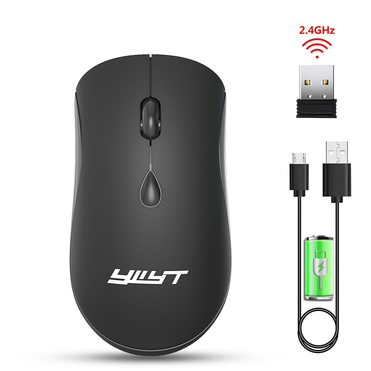 Ywyt G864 Wireless Gaming Mouse Rechargeable Portable 2.4G Usb Interface 2400dpi Adjustable Silent Mouse Black
