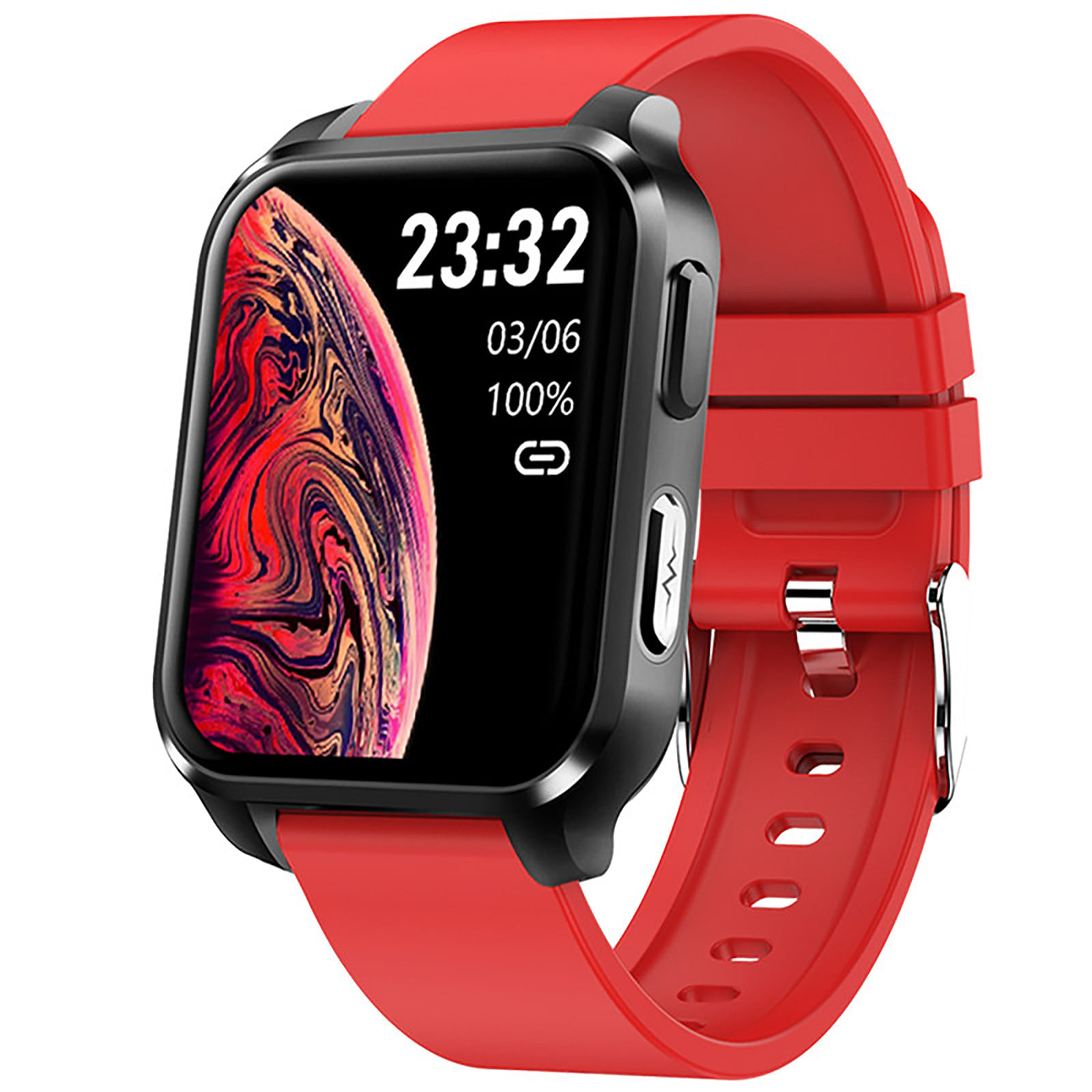 ZEBLAZE E90 Smart Watch Heart Rate Blood Pressure Blood Oxygen Sleep Monitoring Sport Waterproof Smartwatch Red Silicone
