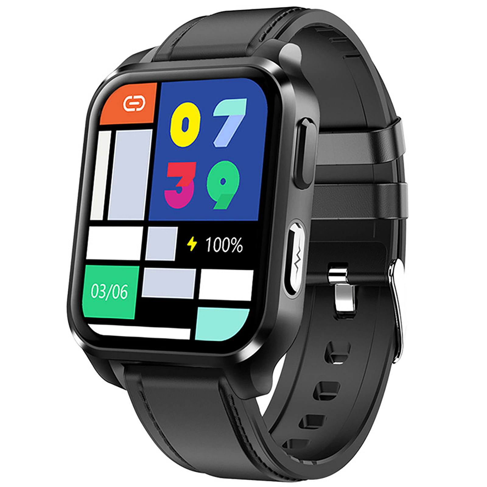 ZEBLAZE E90 Smart Watch Heart Rate Blood Pressure Blood Oxygen Sleep Monitoring Sport Waterproof Smartwatch Black Leather