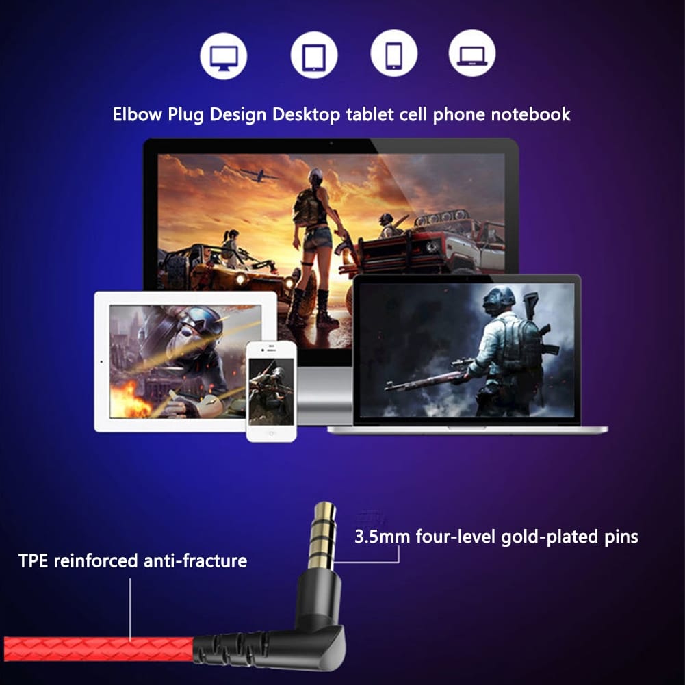 Gaming Headset with Pluggable Microphone 3.5mm Portable Stereo In-ear Earphone for iPhone Huawei Samsung Xiaomi Red - Image 7
