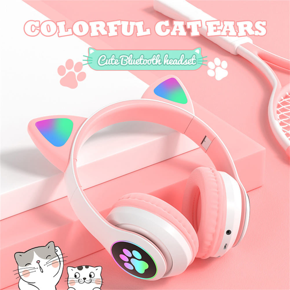 Cute Cat Ears Wireless Headphones with Mic Stereo Music Gaming Led RGB Bluetooth Headset Black - Image 4