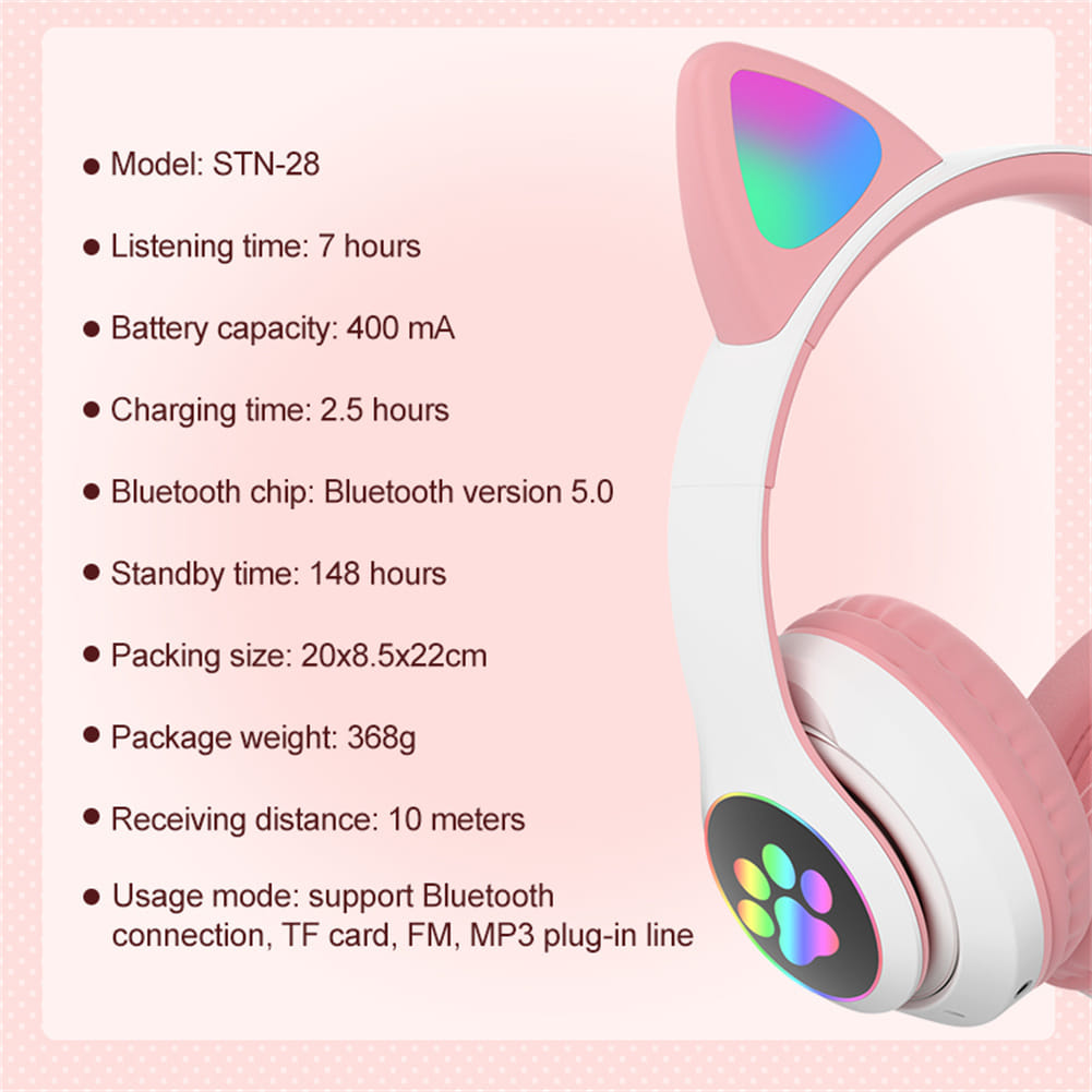 Cute Cat Ears Wireless Headphones with Mic Stereo Music Gaming Led RGB Bluetooth Headset Black - Image 6