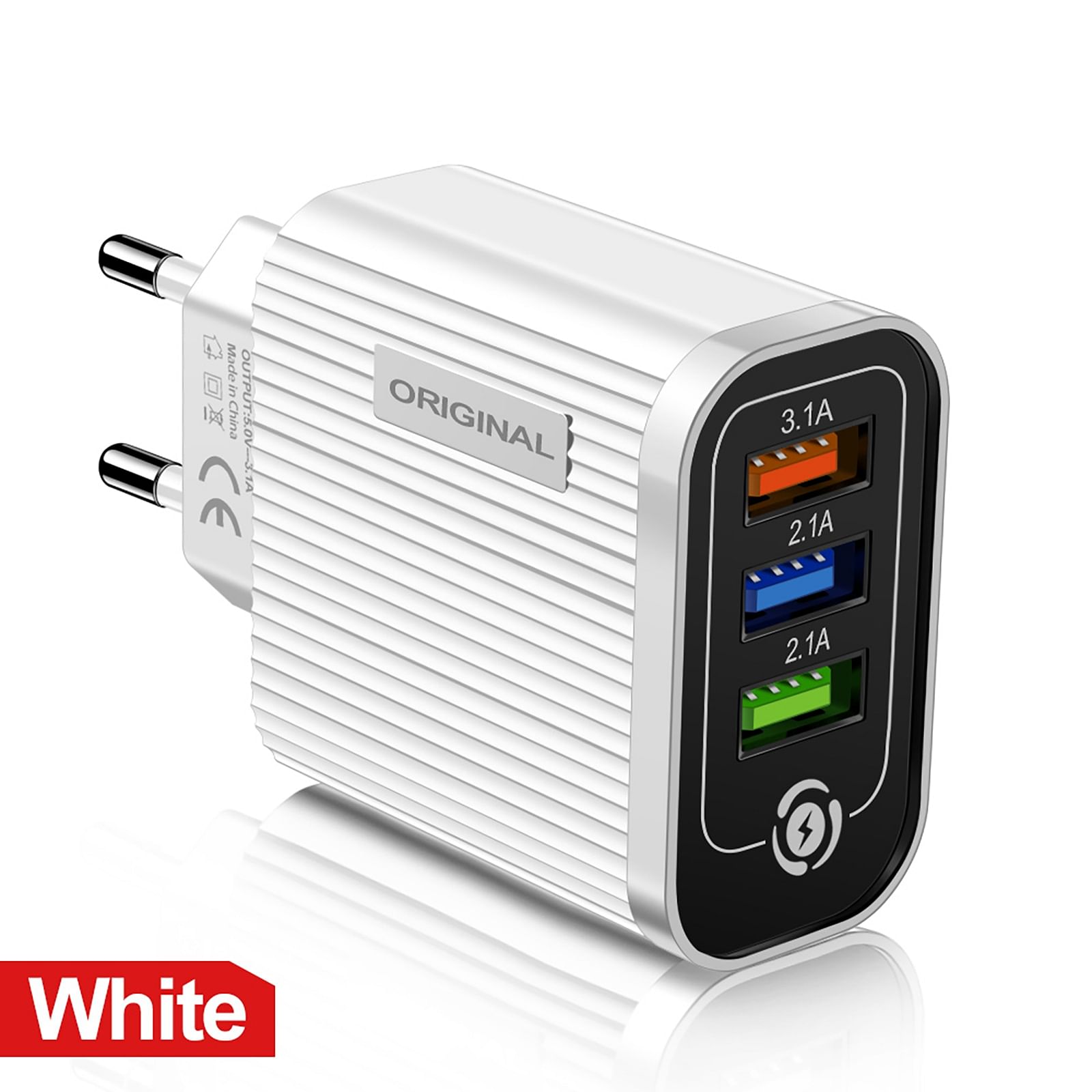 3-port Usb Mobile Phone Charger with Led Light 5V/3A Portable Fast Quick Charging Usb Adapter White EU Plug