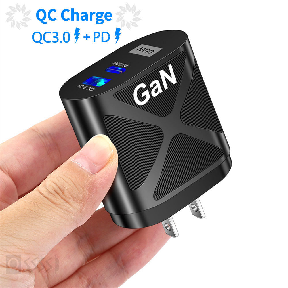 65w GaN Gallium Nitride Charger Multi-port Usb Fast Charge Adapter Compatible for Macbook Pro Laptop Phone Black US Plug