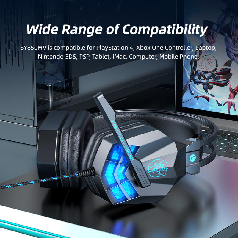 Sy850mv Illuminated Wire Control Gaming Headset Noise Cancelling Headphones with Microphone Dark Blue - Image 6