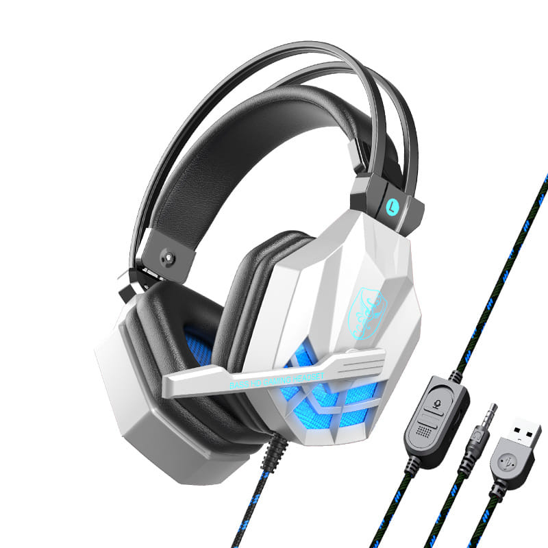 Sy850mv Illuminated Wire Control Gaming Headset Noise Cancelling Headphones with Microphone White Blue