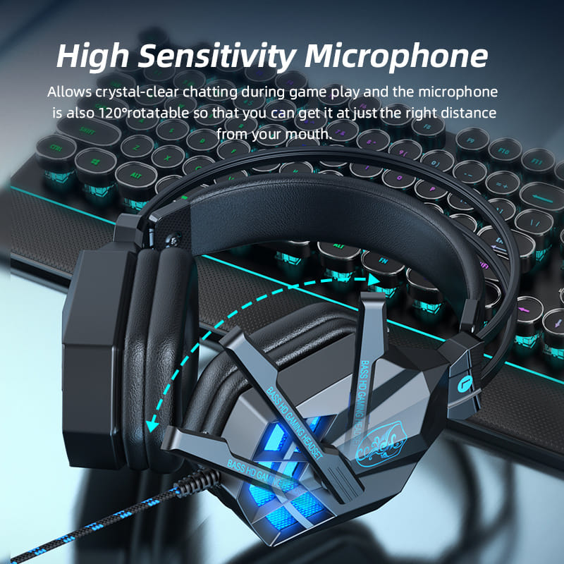 Sy850mv Illuminated Wire Control Gaming Headset Noise Cancelling Headphones with Microphone White Blue - Image 2